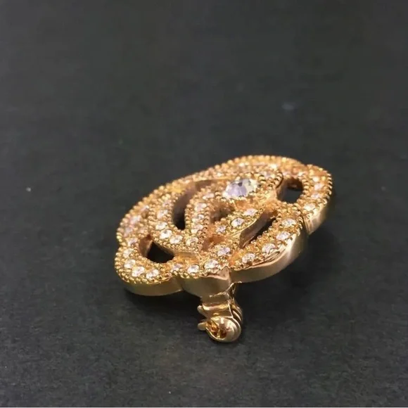 CHRISTIAN DIOR GOLD PLATED BROOCH PIN AUTHENTIC NEW WITH RHINESTONES! FLOWER! - Picture 6 of 6